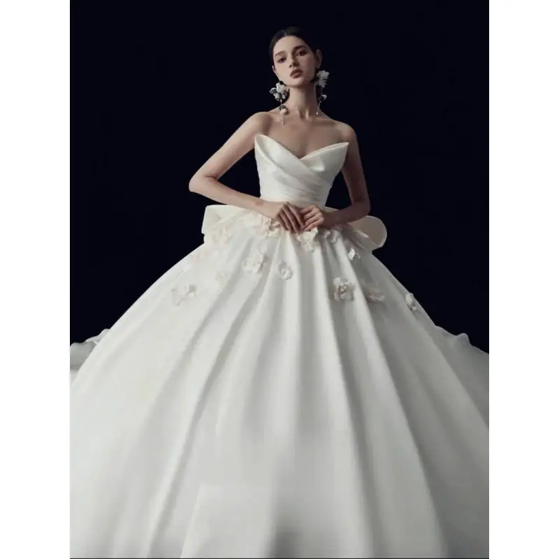 Sexy Satin Strapless Wedding Dresses Floor Length Or Train Sweetheart A-line White/ivory Bridal Gowns Vestidos De Novia