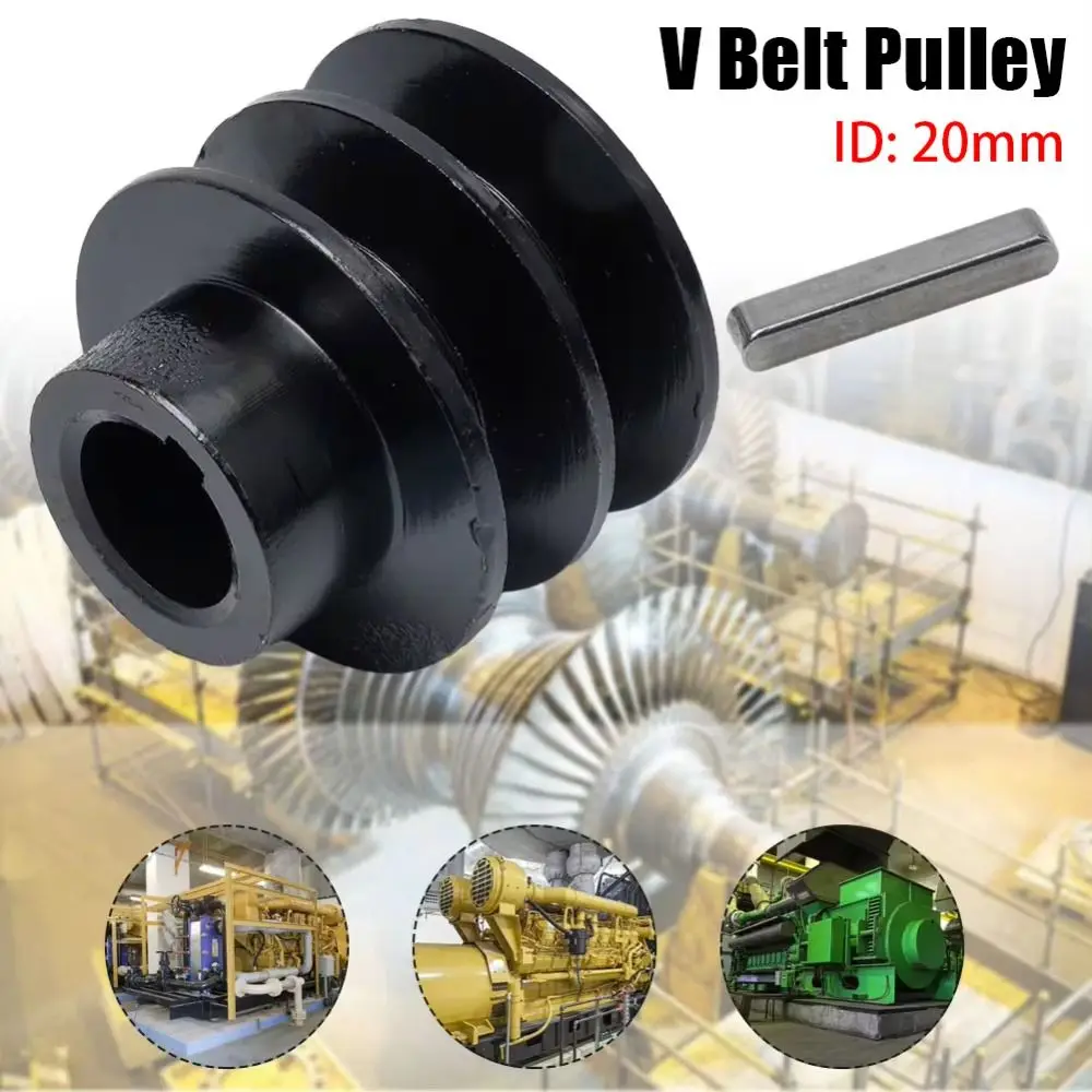 1Pcs ID 20mm V Belt Pulley Double Groove Fits 20mm Bore Groove Engine Black Pulley Black