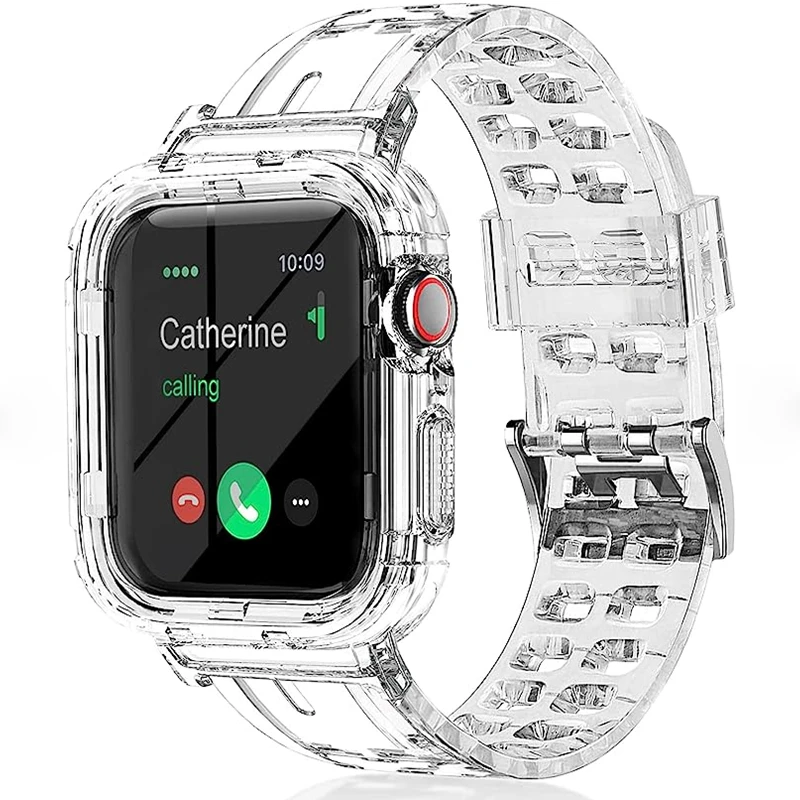 حزام شفاف + حافظة لساعة أبل 8 7 6 SE 5 3 2 حزام سيليكون شفاف ناعم لحزام iwatch 40 مللي متر 44 مللي متر 42 مللي متر 41 مللي متر 45 مللي متر 49 مللي متر