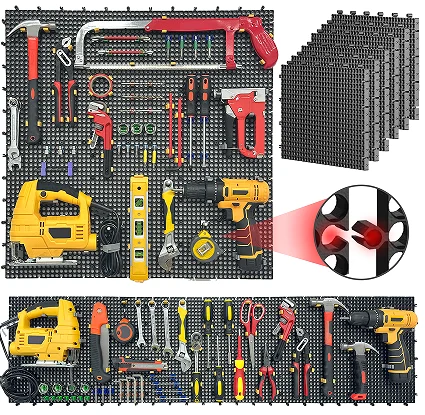 6 pcs yellow plastic peg board set 200 accessories, rust-proof, non-sagging,  Garage Peg Board Wall Pegboard Organizer