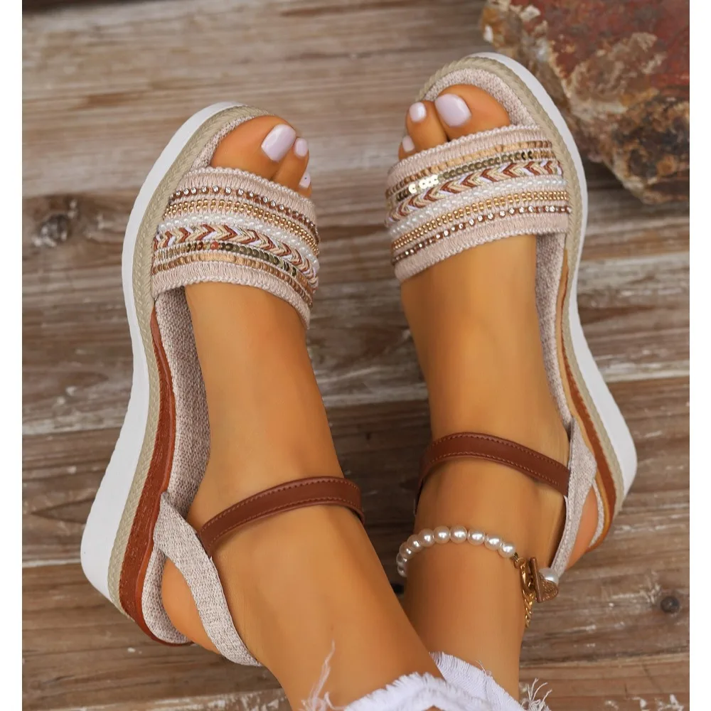 

Women's Wedges Sandals 2025 Summer Snake Print Platform Sandals Gladiator Shoes Woman Comfort Casual Med High Heels Sandals