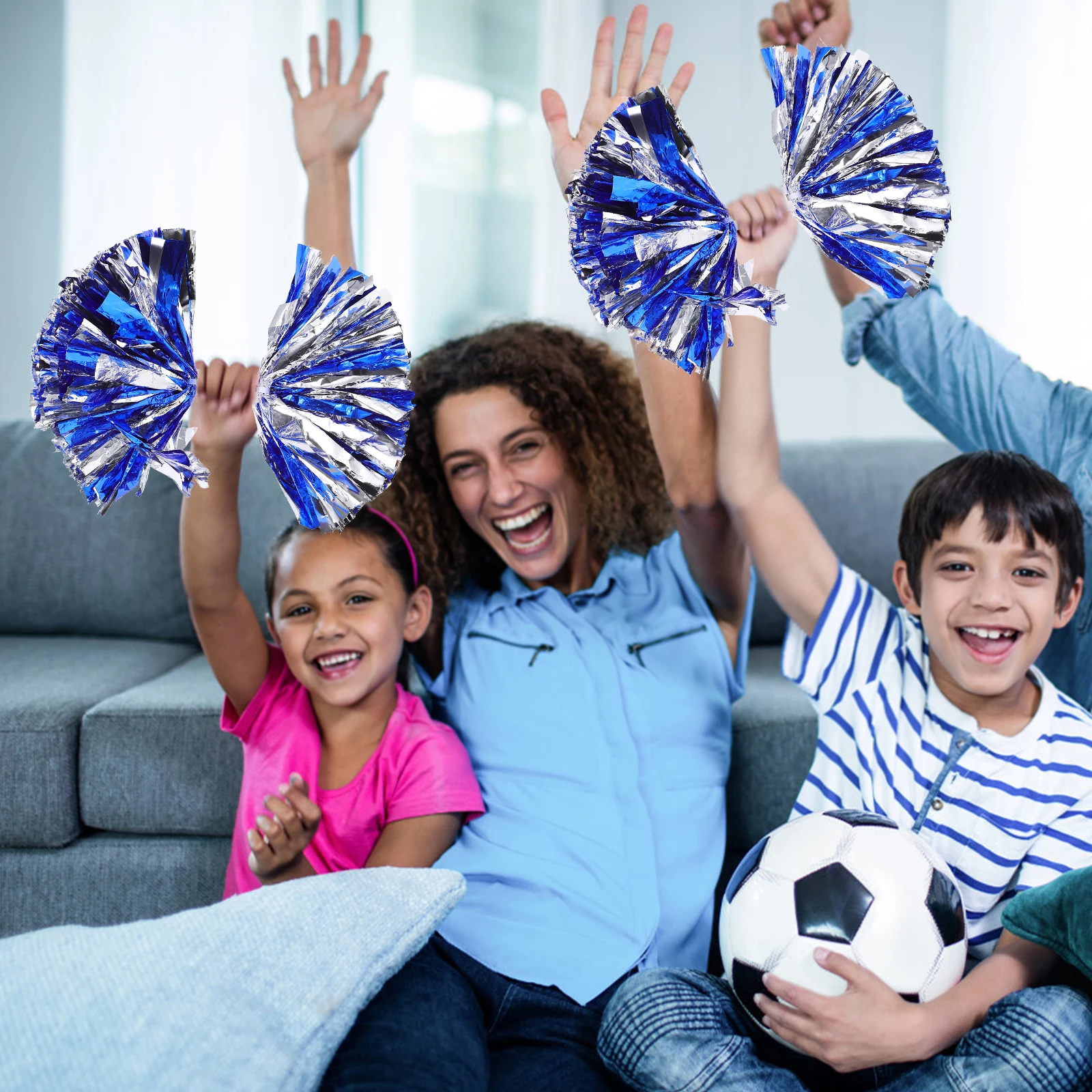 

4 Pcs Medium H Silver Cheerleading Pom Poms PE Material Durable Bright Color College Sports Performance Prop Festive