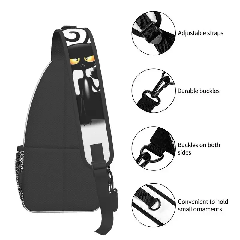 Sac à bandoulière de dessin animé personnalisé pour hommes, sac à dos de poitrine drôle, sac à bandoulière cool initié, sac à dos de cyclisme, sac à dos de camping, chat noir