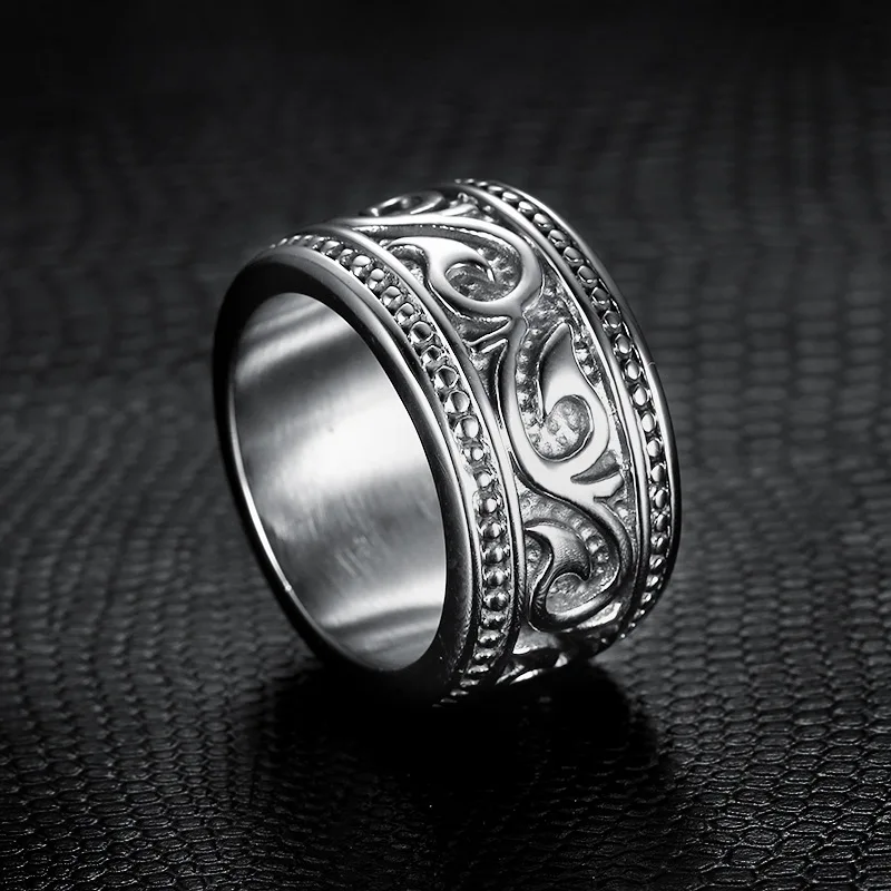 European and American Punk Style Vintage Dragon Pattern Men\'s 316L Stainless Steel Rings Size 7-14