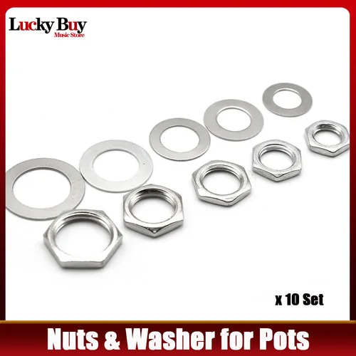 10 juegos de tuercas y arandelas M7/M8/M9/M10/M12 para tuercas de potenciómetro de guitarra/juego de arandelas para piezas de guitarra de olla de tono y volumen