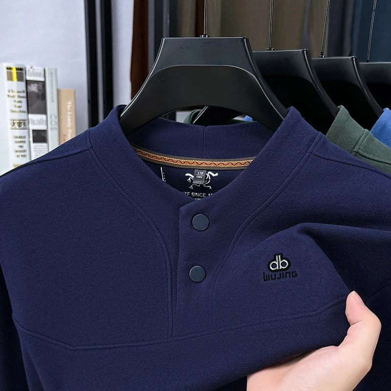 سويت شيرت رجالي أصلي بياقة واقفة وأزرار وأكمام طويلة ناعم ودافئ ومضاد للبيلينغ ملابس رجالية غير رسمية للخريف والشتاء #4