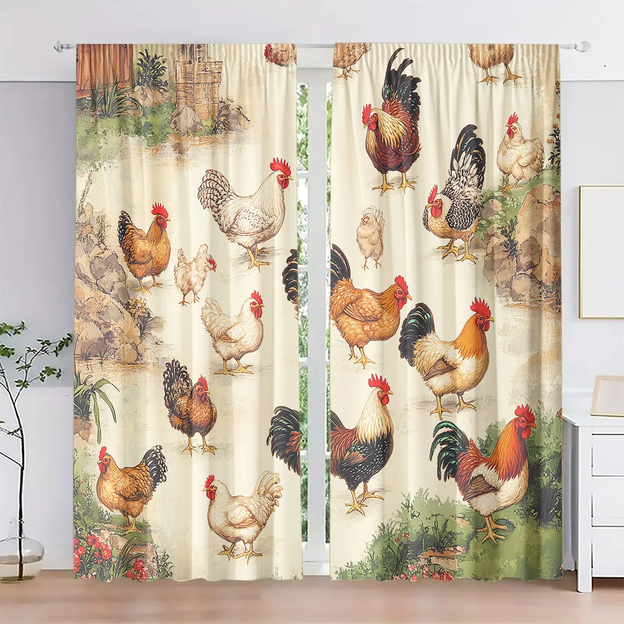 Vorhangstangen-Design mit Weidehühner-Muster, geeignet für Schlafzimmer, Büros, Küchen, Badezimmer und Wohnzimmer