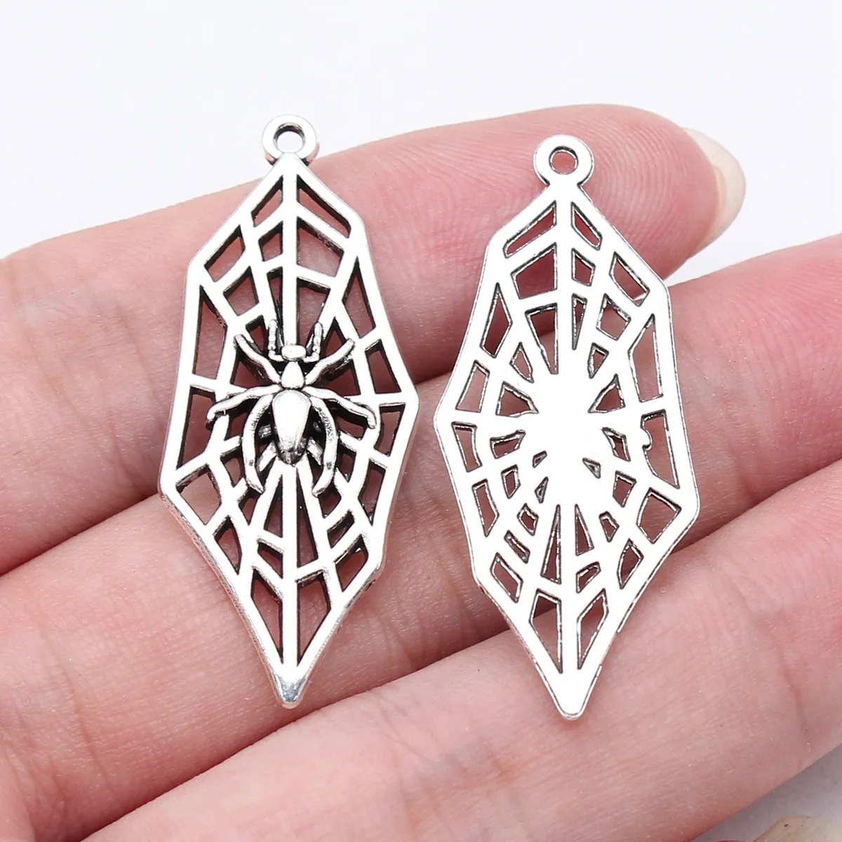 WYSIWYG 10pcs 39x16mm Antique Silver Color Halloween Spider Charms Pendant For DIY Jewelry Making Jewelry Craft Findings