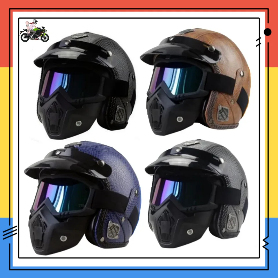 Motorcycle Helmet All-Purpose Adventure Retro Safety Mens Open Face 3/4 High Quality PU Leather For Chopper Bicycle Helmets