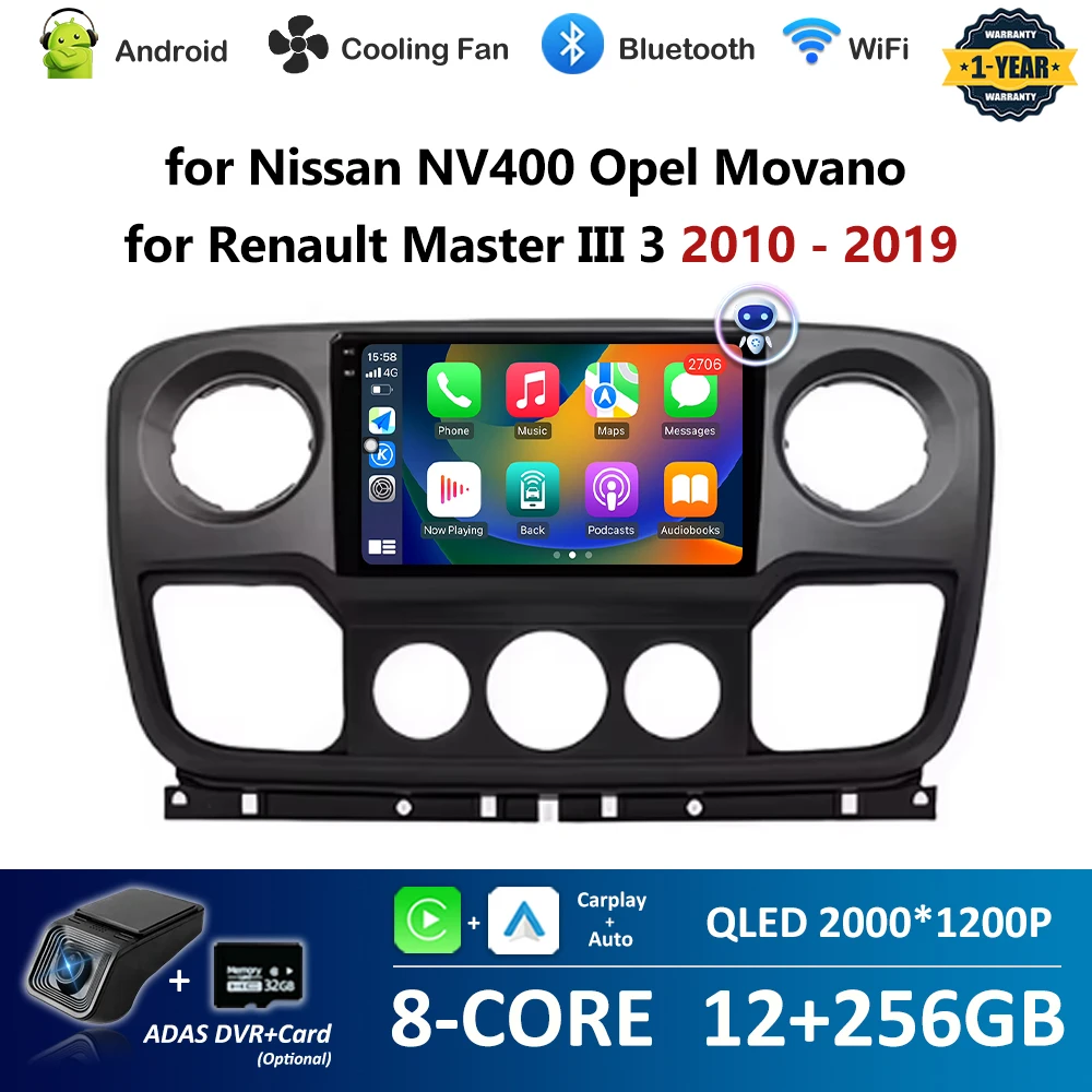 

Car Radio Multimedia Player for Nissan NV400 for Opel Movano for Renault Master III 3 2010 - 2019 Android OS GPS Split Screen