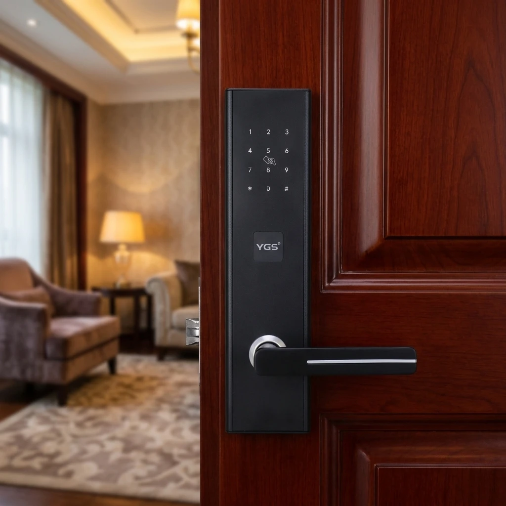 Hotel Lock Card System - 鮮やかな黒色のアルミニウム合金製電子RFIDカードキーレススマートホテルドアロック（セキュリティシステム付き）