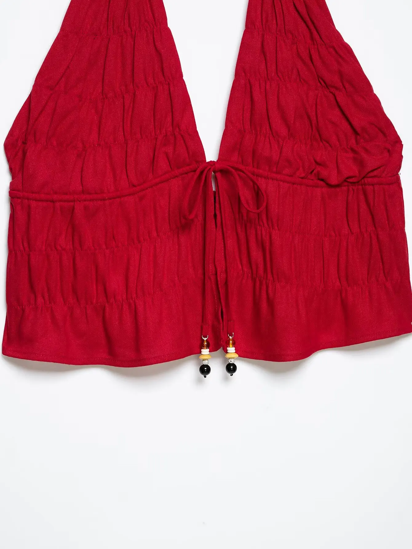 HH Elegantes Damen-Set in Rot, 2-teilig, mit Neckholder-Crop-Top und Stufenrock, Sommer-Outfit für Hochzeitsgäste und Urlaub – Detail 10