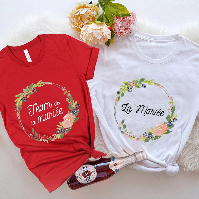 Flower Crown Team Bride T-shirt French Bridal Wedding Tops Girls Single Farewell Bachelorette Party Tee EVJF Future Bride Tshirt