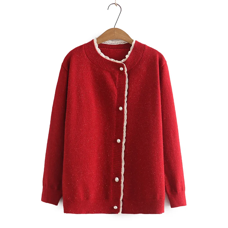 New 2023 Ladies Spring Autumn Plus Size Tops For Women Large Size Long Sleeve O-neck Buttons Red Sweater 3XL 4XL 5XL 6XL