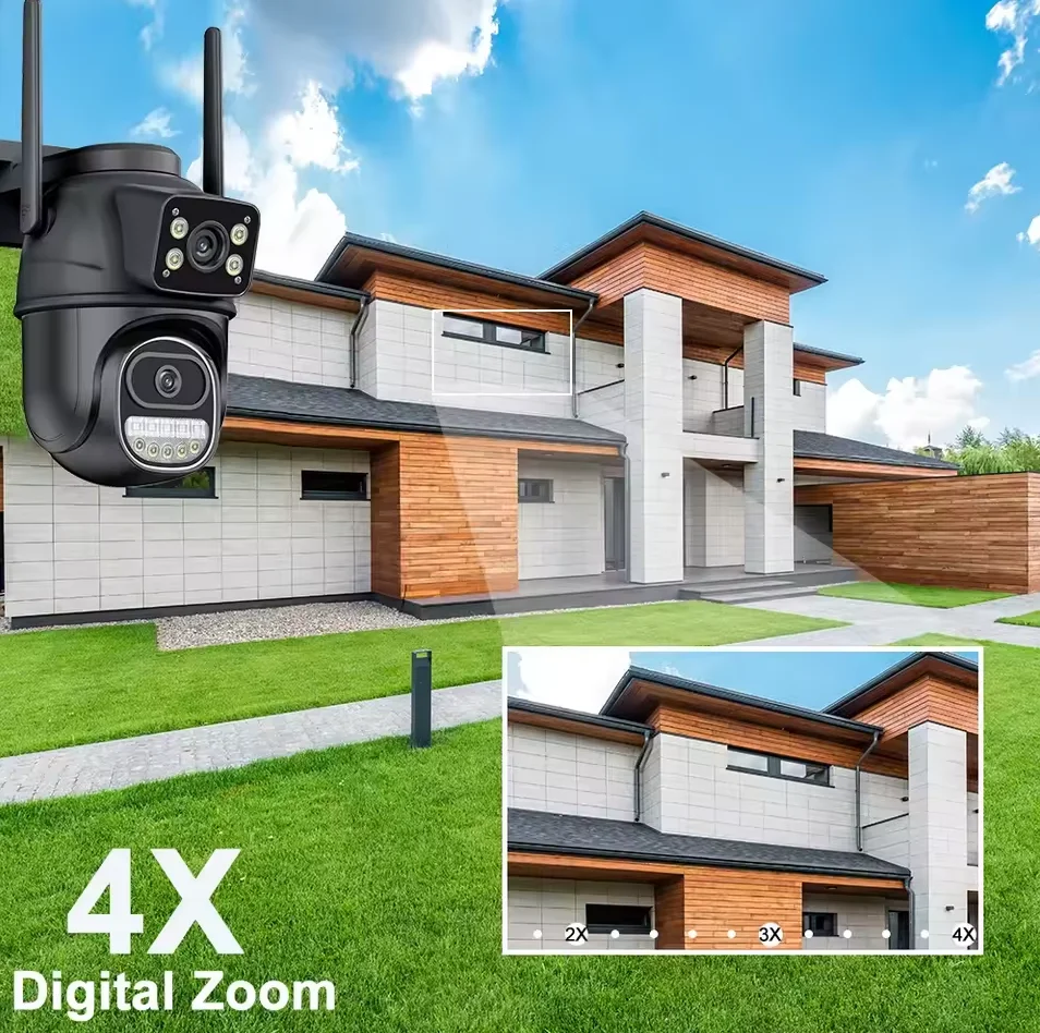 Dual Lens Dual Screen 8MP 4K WIFI IP PTZ Camera Outdoor Waterproof Security Video Surveillance Camera Police Light Alarm