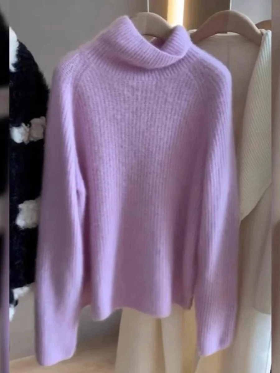 

Stylish Purple Women's Knitwear High Collar Bear Wool Sweater Autumn Winter New Arrival Comfortable Warm Straight Cut Commute...