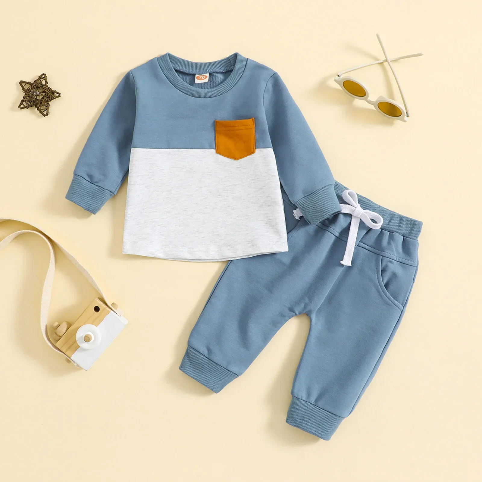 Toddler Baby Boys Clothes Sets Color Block Long Sleeve Sweatshirt 1 2  3 Years Pullover Tops+Joggers Pants 2 Pieces Outfit Sets