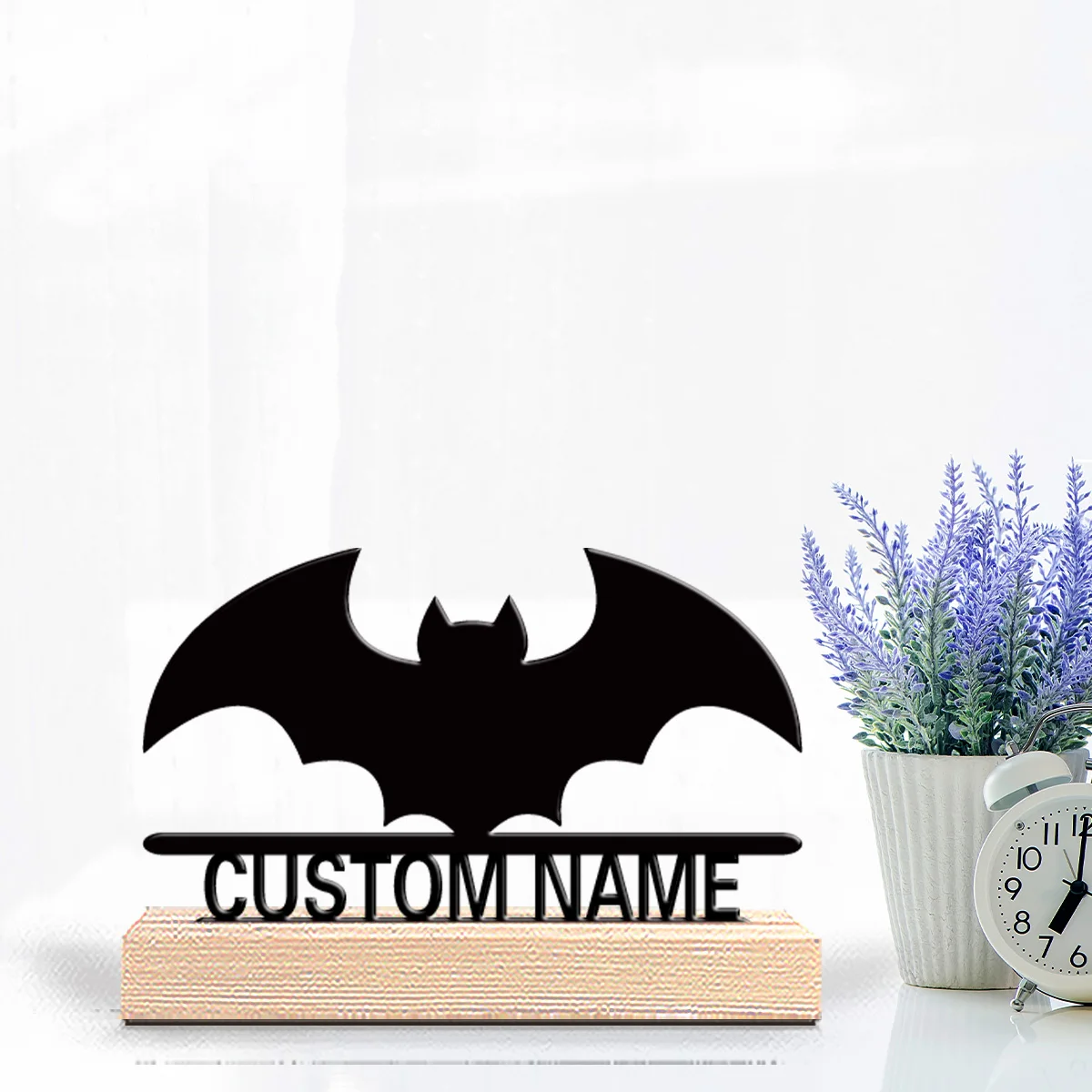 1pc Fashion Bat Personalized Letter Metal Statue Iron Ornament Art Crafts With Wood Base With Wood Base Bedroom Table