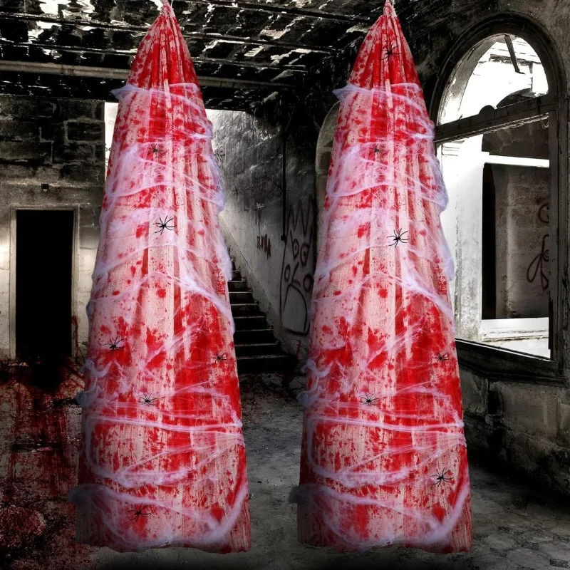 Halloween Accessories Horror Bloody Gauze Sack with Inflatable Dummy Prop Scary Blood‑Splattered Decoration for Haunted House