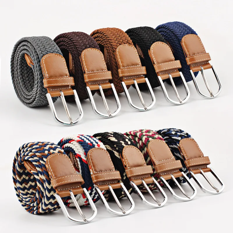 107/120/130cm UNISEX Casual Knitted Pin Buckle Women Belt Woven Canvas Elastic Expandable Braided Stretch Jeans Belts for Men