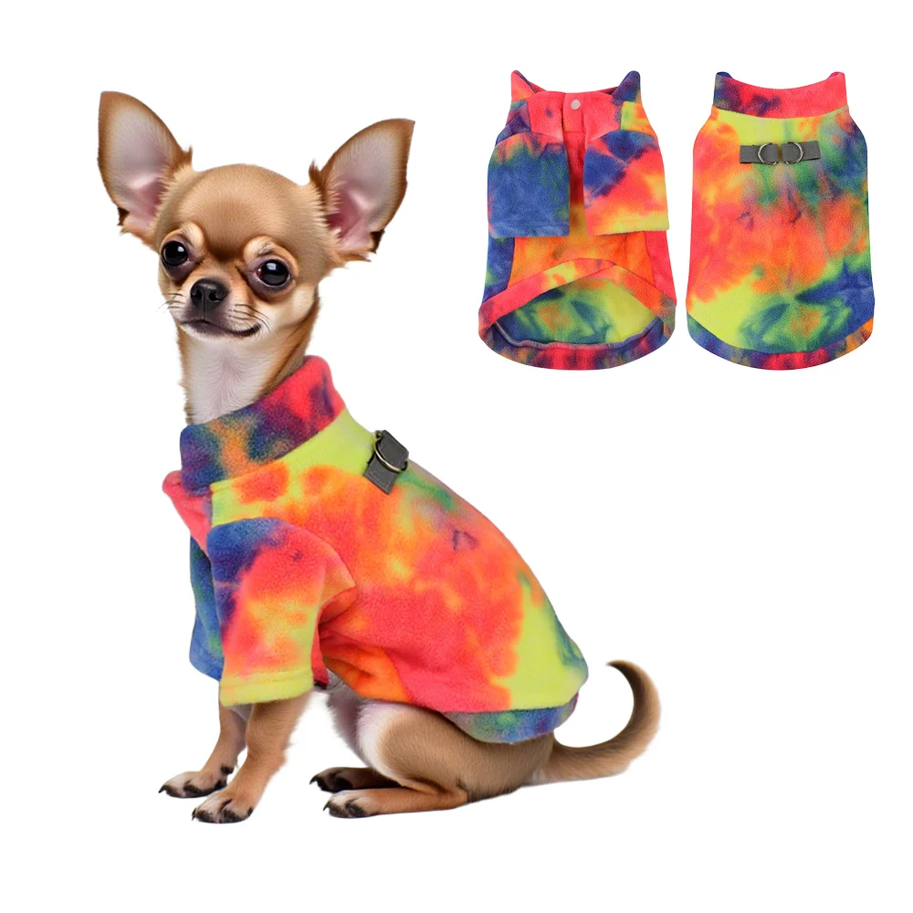 

Tie Dye Dog Hoodie Sweatshirt, Winter Warm Fleece Coat with Pocket Leash Hole for Small Medium Dogs, Cold Weather Puppy Sweater