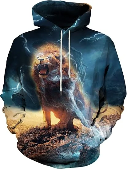 2024 New Men's Hoodie 3D Animal Lion Print Men Women Hoodies & Sweatshirts Fashion Unisex Oversized Adult Tracksuit Kid Clothing