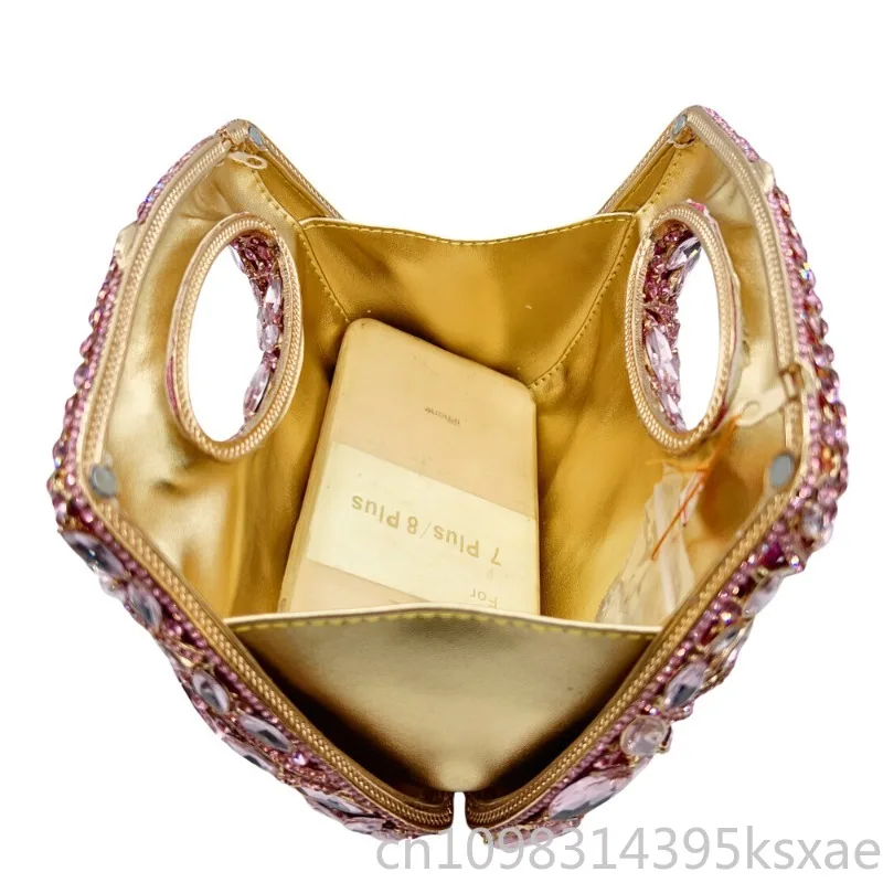 Elegant Evening Clutch Bag Rhinestone Crystal Glass Hollow Out with Chain Strap for Women Party Banquet
