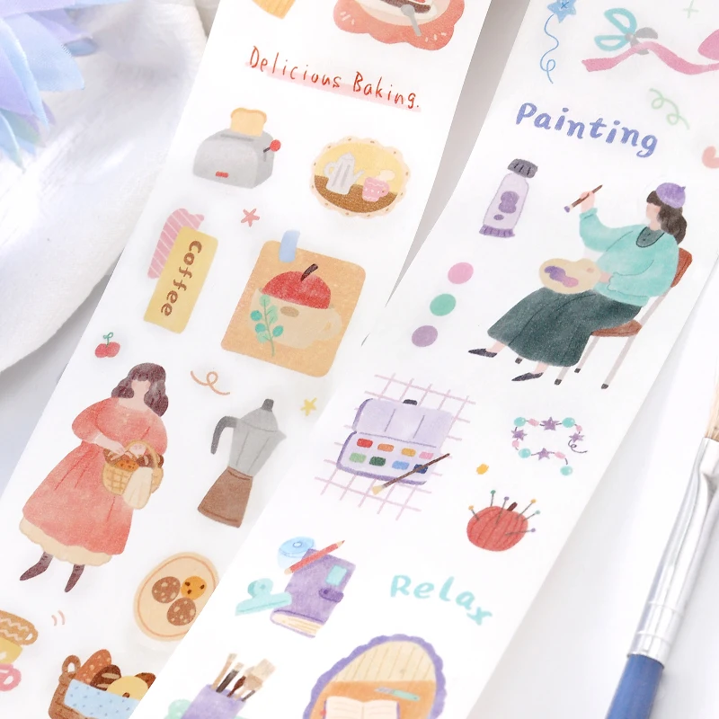 300cm/Roll Cartoon Daily Theme Character Making Tapes School Stickers DIY Scrapbook Decor Planner Korean Stationery
