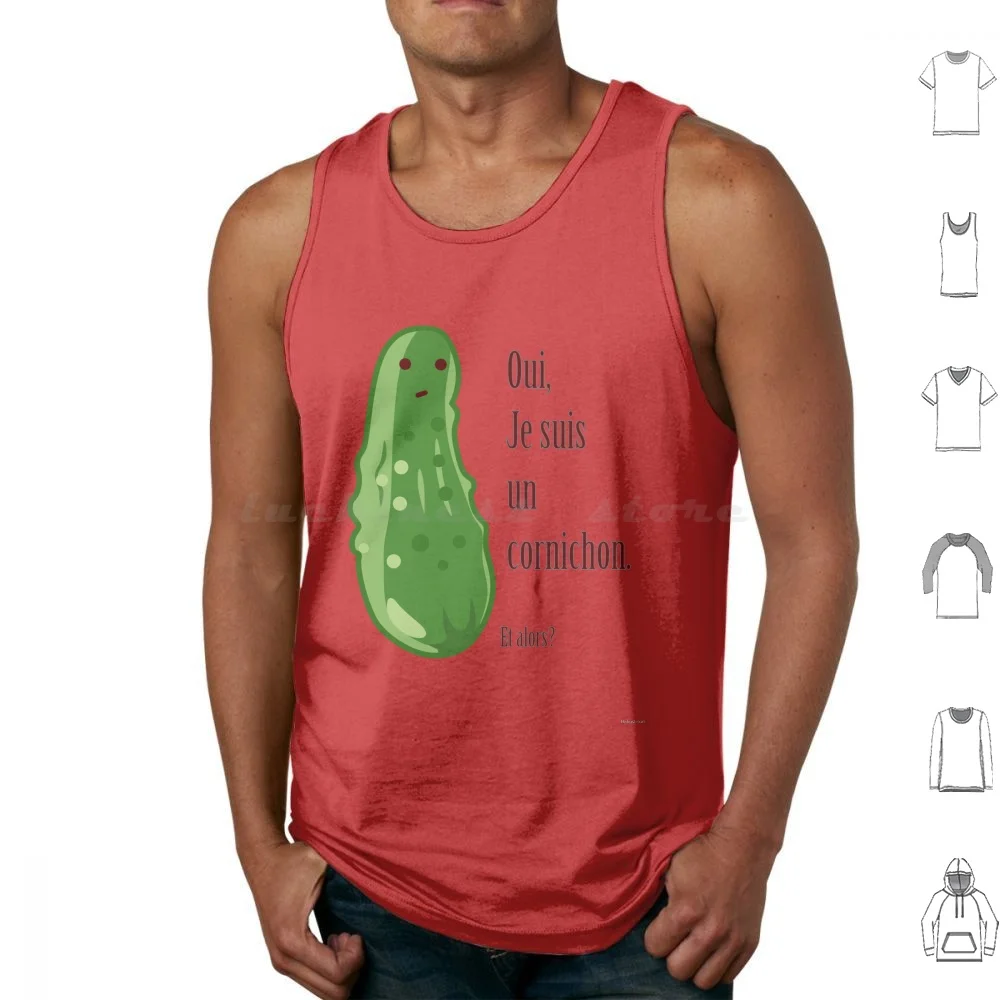 French Pickle-Oui , Je Suis Un Cornichon Tank Tops Print Cotton Pickle Cornichon Cucumber Concombre Funny Funny Pickle