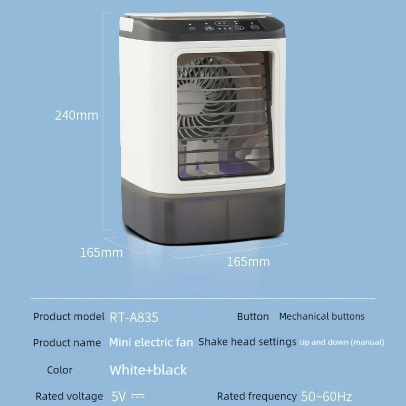 USB Portable Mini Air Cooler 3 Speed Mist Humidifier Cooling Fan with Ice Box LED Light Desktop Personal Air Conditioner Fan image 6