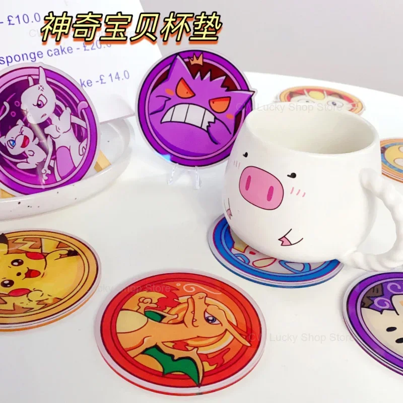 Pokemon Pikachu Acrylic Cup Coasters Gengar Cartoon Coffee Cup Coaster Heat Insulation Mat Home Decors Kitchen Accessories