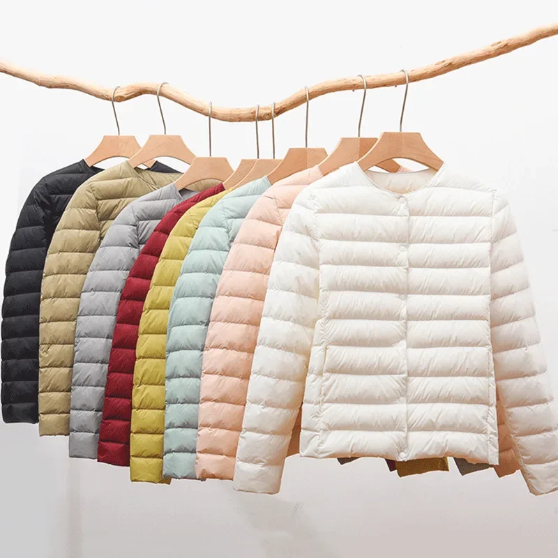 Chaquetas acolchadas de 9 colores para mujer, plumón de pato ultraligero 90%, abrigo ligero de tela mate, Parka cortavientos cálida para mujer