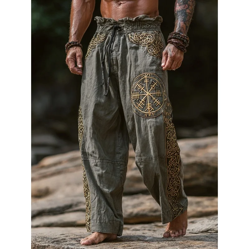

Мужские осенние повседневные брюки прямого кроя с кельтским узлом и тотемом викингов в стиле ретро, скандинавская мифология, летние пляжные брюки S-5XL