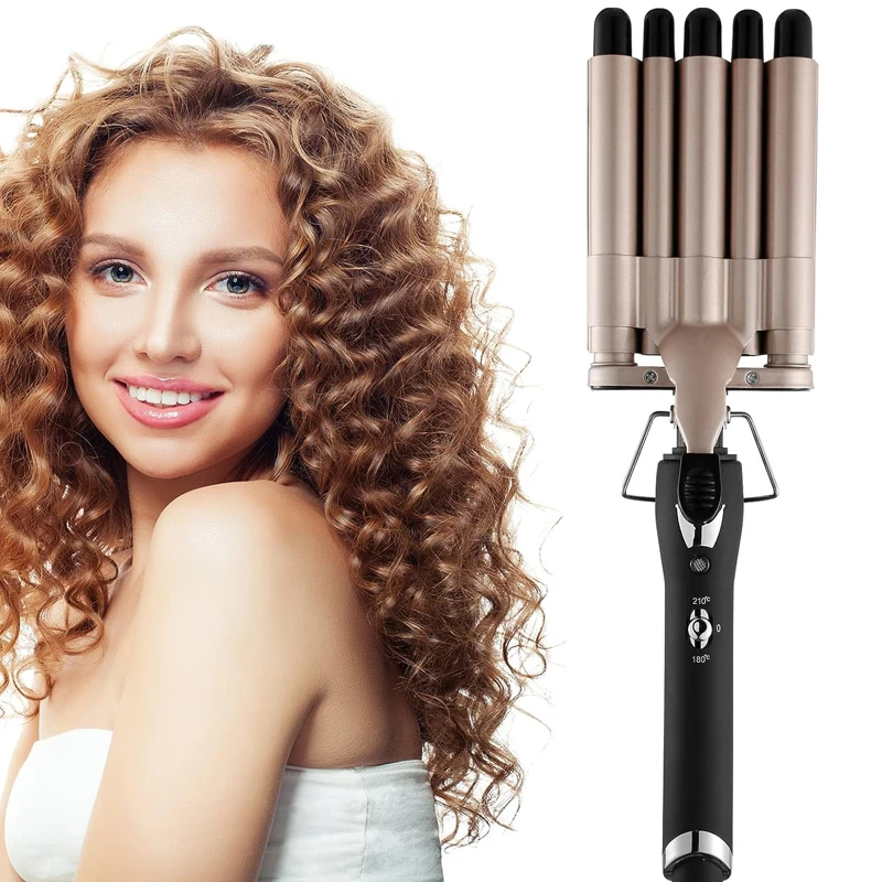 

Professional Ceramic Hair Curler with LCD Display Five Tubes Wavy Curling Iron PTC Electric Heater Household Use