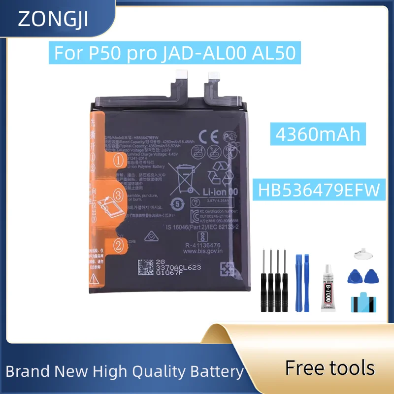 New Battery HB536479EFW 4360mAh Battery For P50pro JAD-AL00 AL50 Mobile Phone Batteries +Free Tools