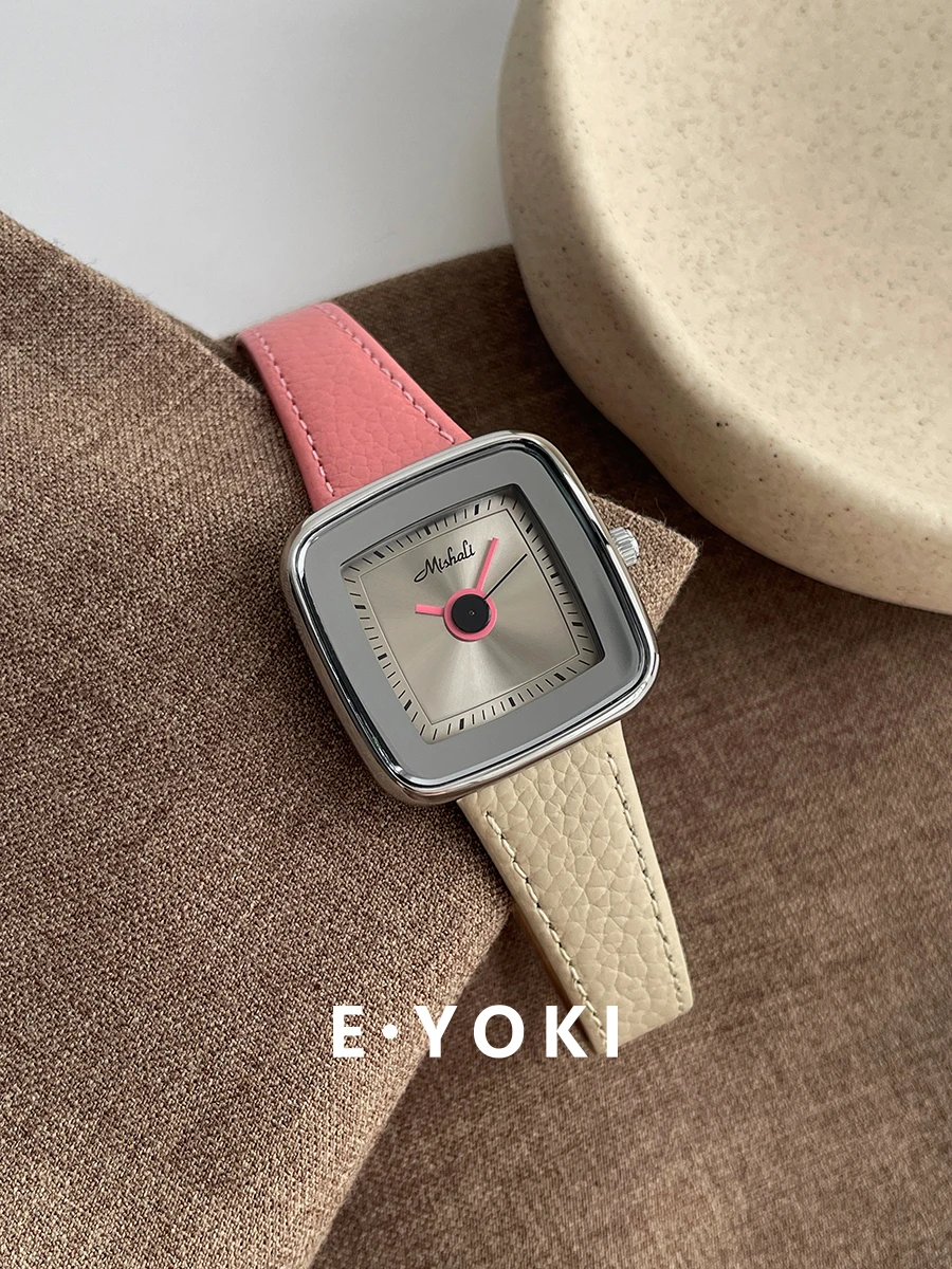 Rose red and white contrasting genuine leather magnetic buckle large dial ladies light luxury women's high-end watch women