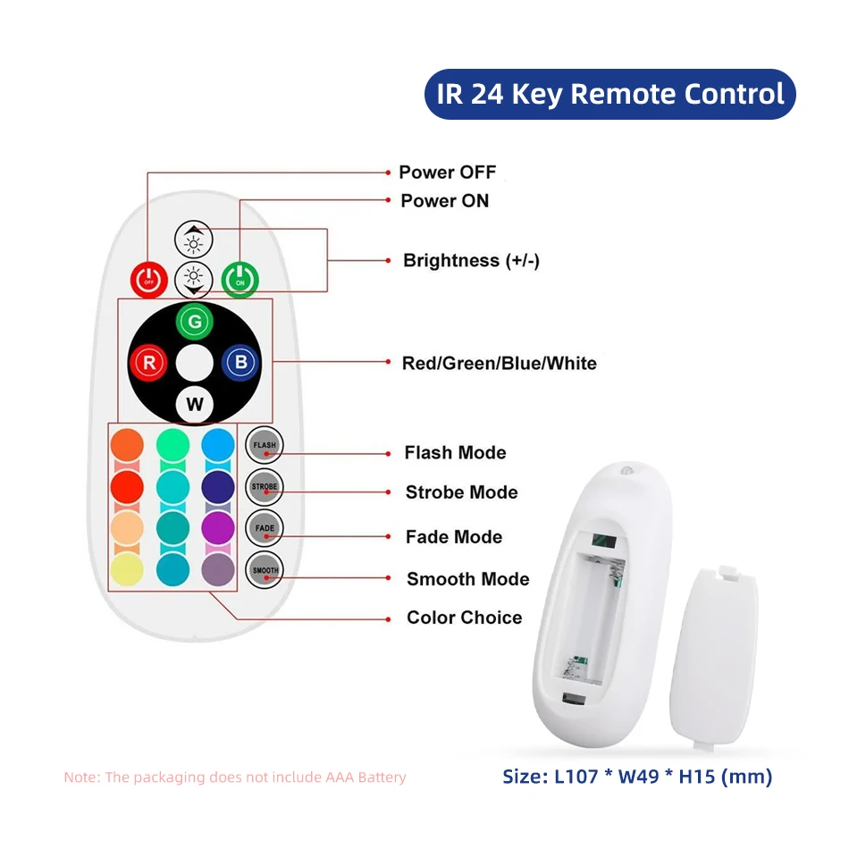 IR-24 Key Wireless Remote Control RGB Controller AC220V EU Plug 16 Color Lights Lighting Dimmer IP68 Waterproof 4-Pin 11mm 1500W