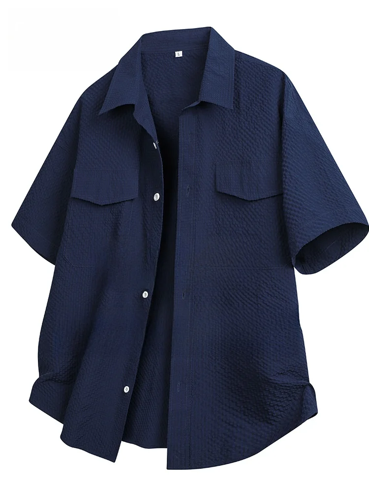 

MoChao Summer New Large Size Short Sleeve Bubble Shirt Men Casual Loose Collar Fashionable Polyester Fiber Breathable Shirt