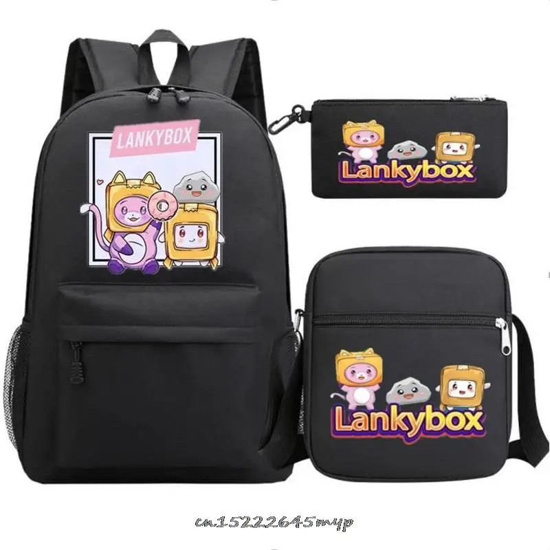 Kids Backpack 3 Pcs Set Lankybox Mochila Boys Girls Anime School Bags Men Women Travel Knapsack Teens Backpack Gift Mochila