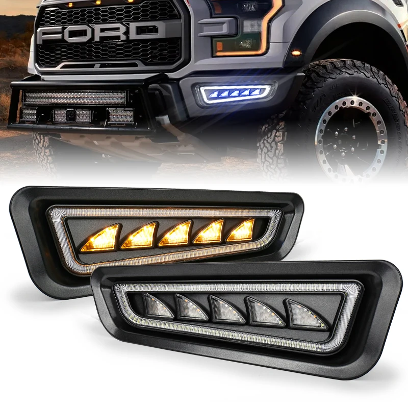 

MOVOTOR Waterproof Bumper Fog Lights with Ice Blue LED Amber Sequential Turn Signal Fog Lights for 2017-2020 Ford F150 Raptor