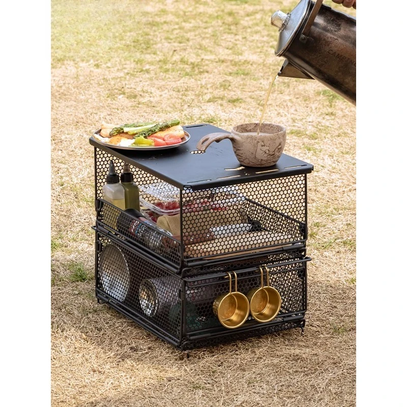 Kitchen vegetable basket, foldable non-punching rack, wrought iron stacking storage box
