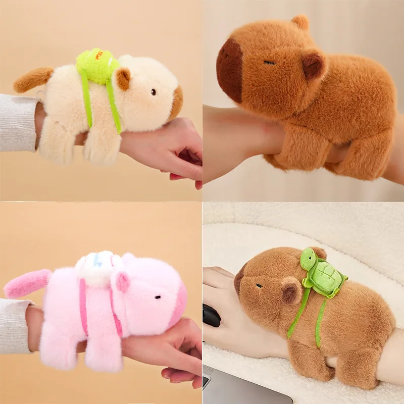 

20pcs Wholesale capybara snapping ring water dolphin doll bracelet plush toy girl children wrist party ring Claw Crane Toys