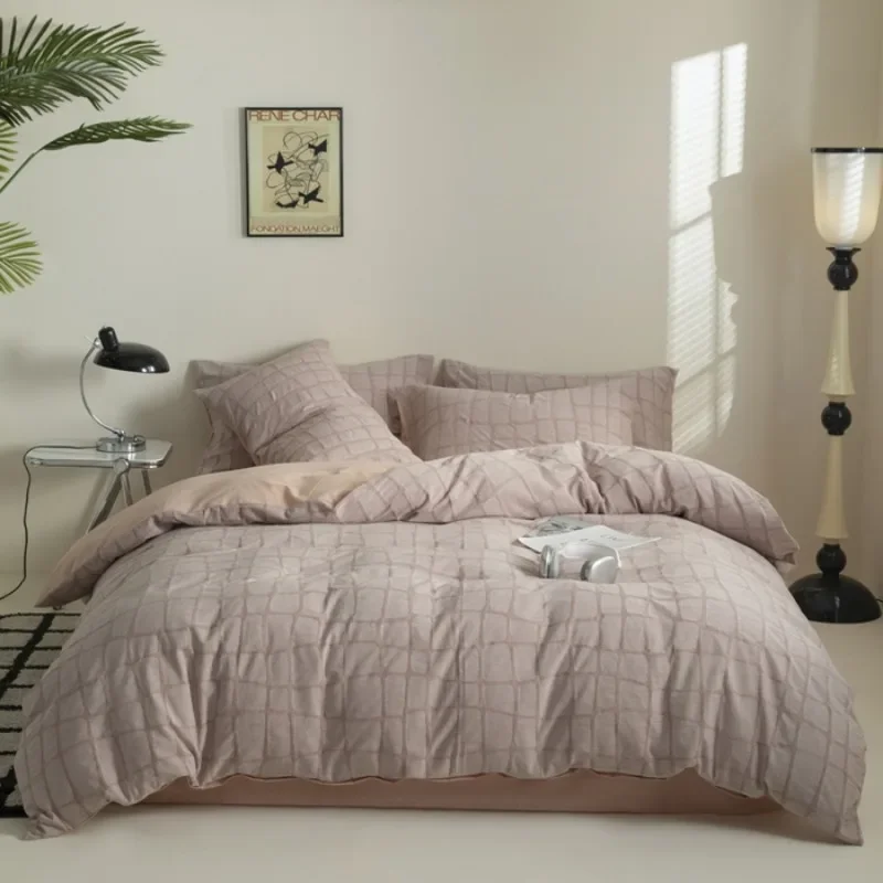 

Jacquard cotton washed cotton bedding four-piece set of pure cotton 2025 new high-grade quilt cover sheets solid color simple