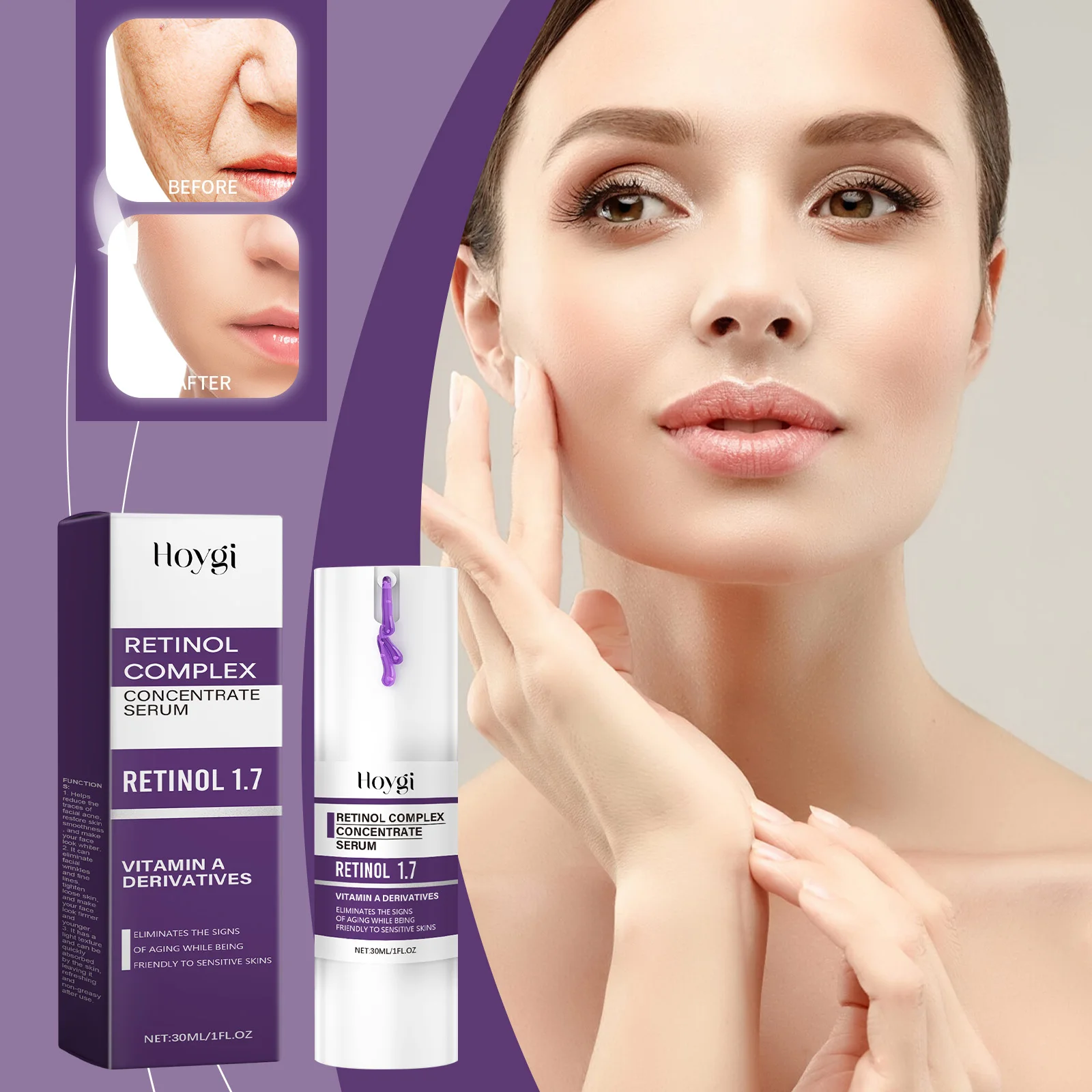 

Retinol Face Serum Moisturizes and Reduces Wrinkles Improves Elasticity, Softens and Nourishes Skin, Suitable for All Skin Types