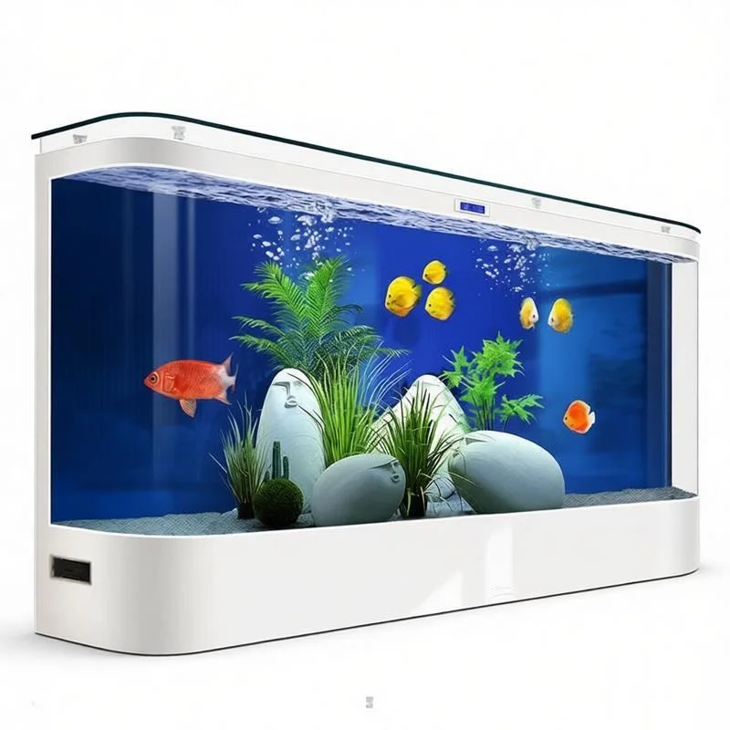 Floor-standing Wooden Luxury Modern Rectangle Ecological Fish Tank Living Room Medium/Large Size No Water Change Required Smart