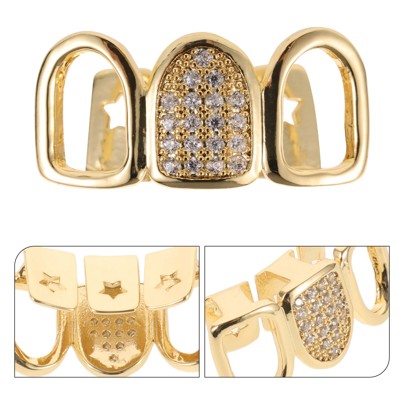 Gold Zircon Braces Grills for Photo Shoots Decoration Weddings Videos Concerts Halloween Parties Kids