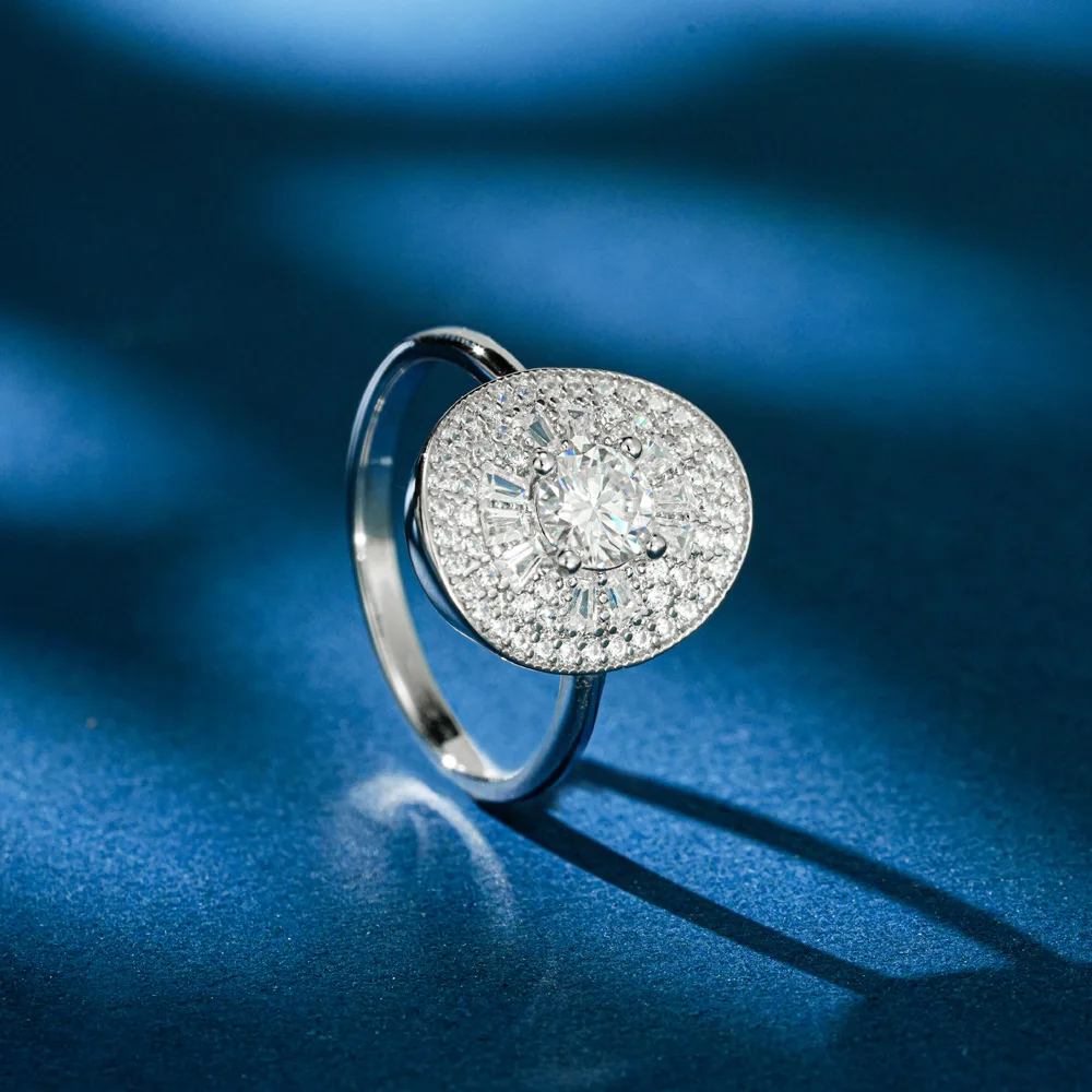 Luxury white gold solid platinum PT950 oval moissanite ring women's exquisite simple small fresh ring