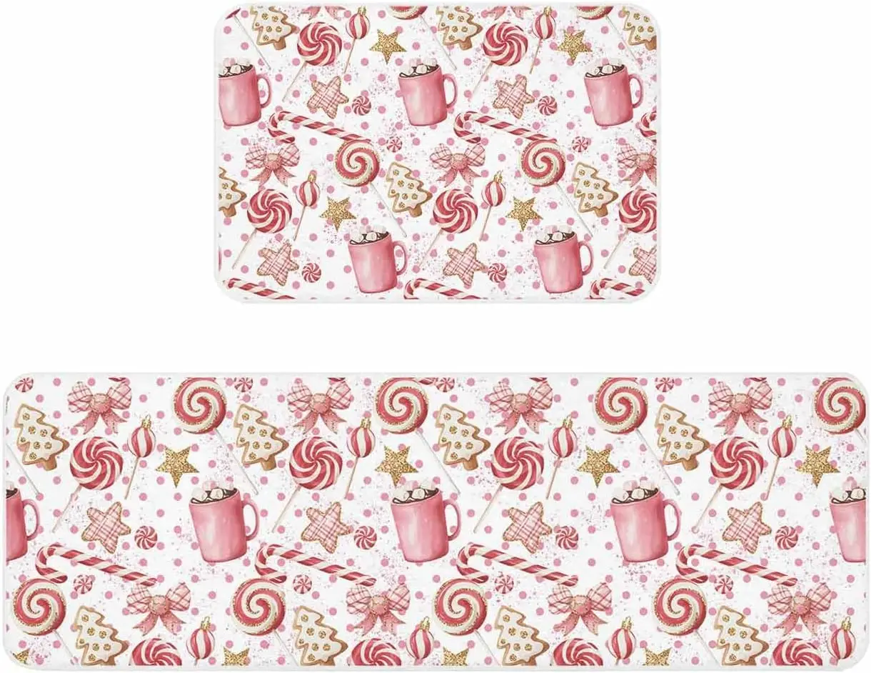Christmas Candy Cane Tree Kitchen Floor Mat Entrance Doormat Decor Non Slip Corridor Balcony Rugs Bathroom Door Mat Xmas Decor