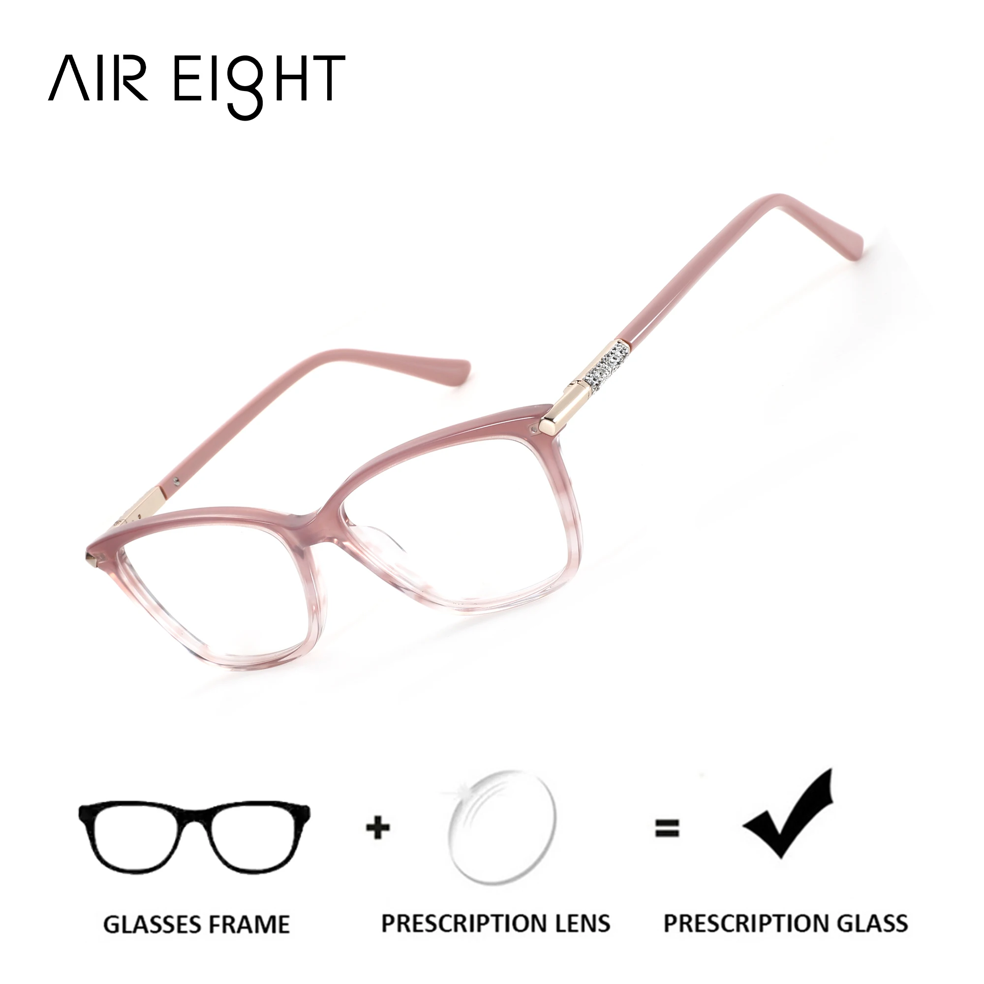 AIREIGHT (L Size) Acetate Butterfly Anti Blue Light Myopia Prescription Glasses for Woman Photochromic Graduated Optical Lenses
