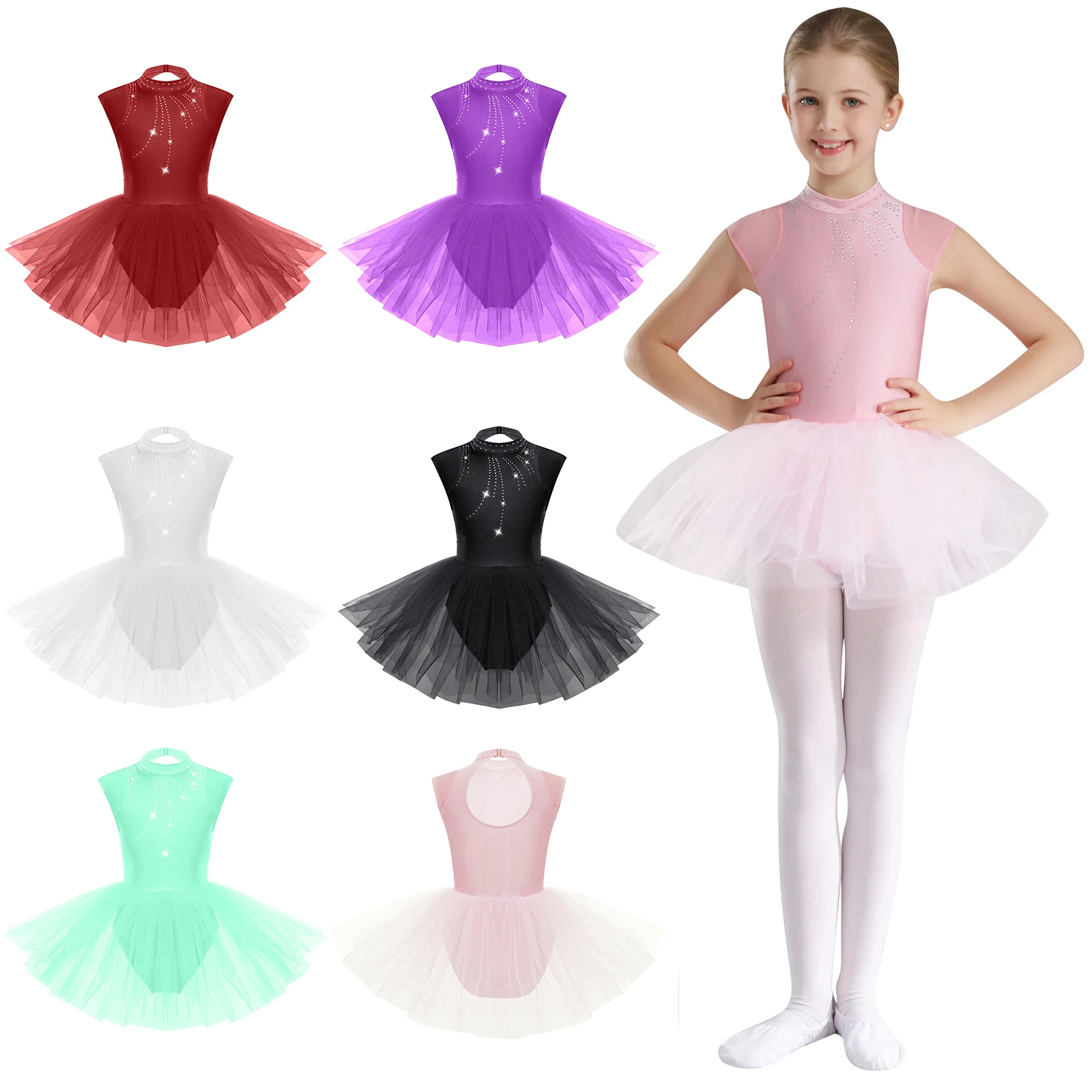 Kids Girls Ballet Tutu Dress Ballerina Ballroom Dancewear Little Swan senza maniche Mesh Puffy body Dress per spettacoli teatrali